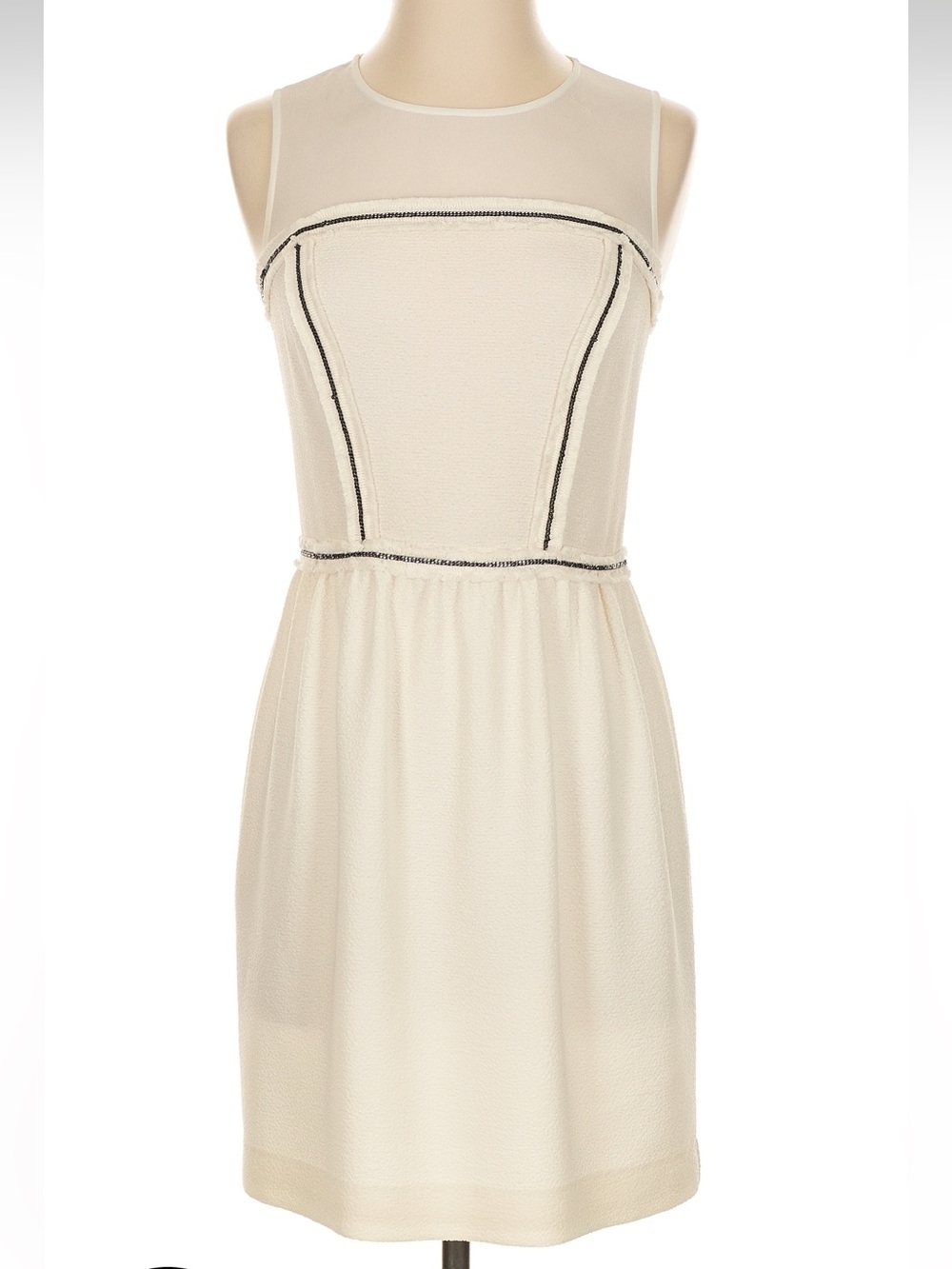 Sandro Cream Sleeveless Mini Dress with Graphite Rhinestone Trim Detail Size 1